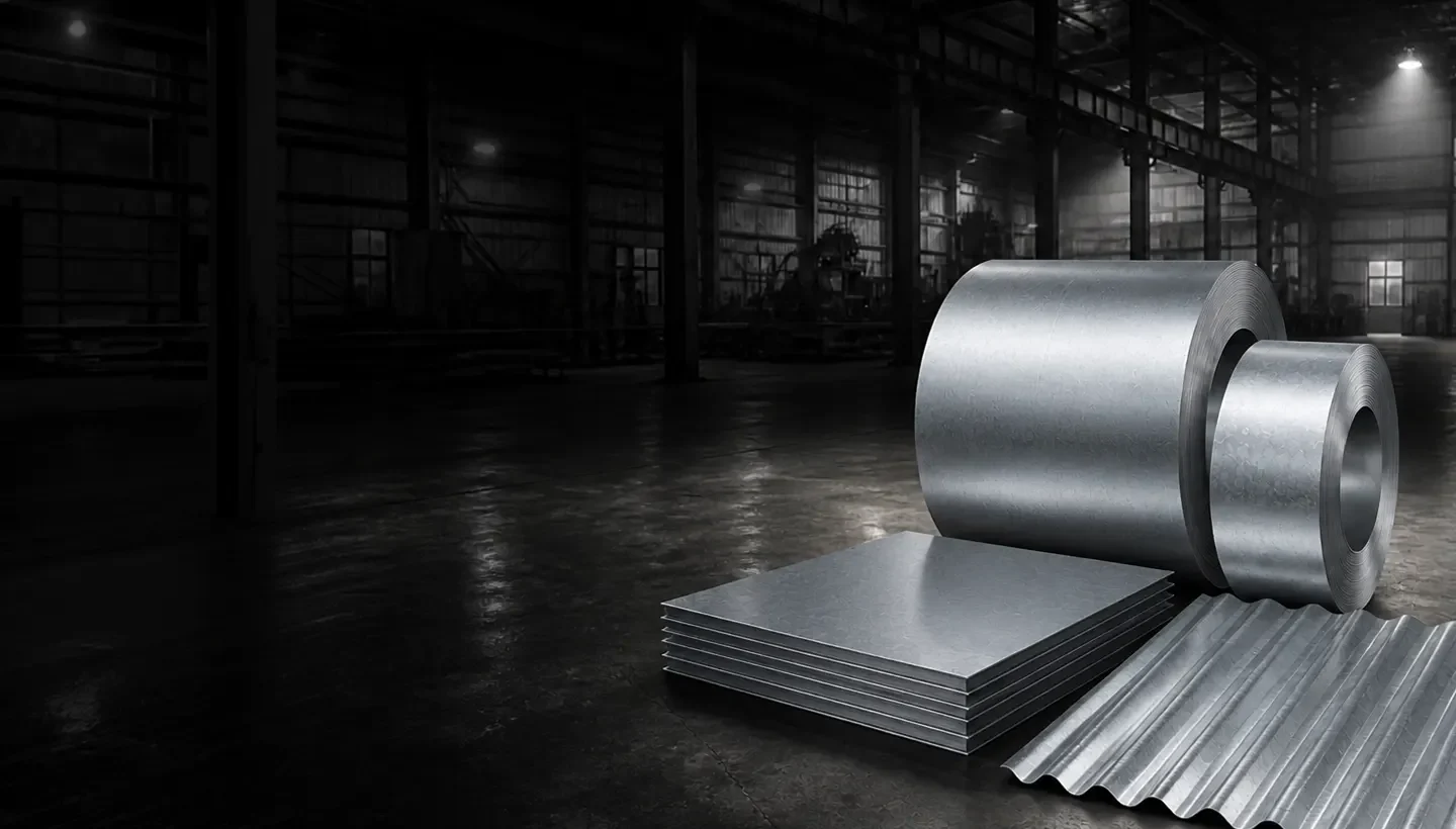 Galvanizli levhaların üzerinde duran galvanizli çelik rulolar